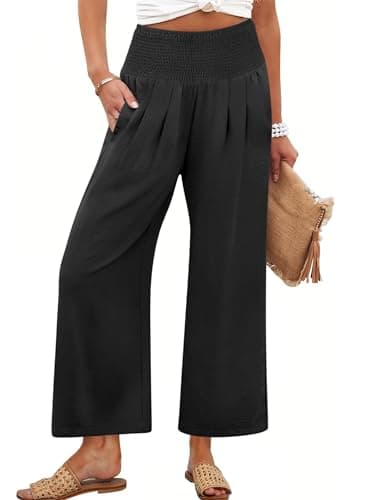 ANRABESS Womens Wide Leg Palazzo Pants with Pockets,Black,XS