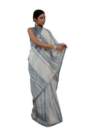 Cynera Women's Printed Cotton Saree With Unstitched Blouse Piece. (K)