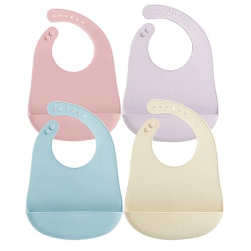 PandaEar Silicone Baby Bibs, 4 Pack Waterproof Feeding Bibs with Pocket