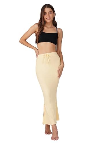 Sunehla Deal Saree Shapewear Petticoat for Women | Adjustable Drawstring & Side Slit Skirt (Beige, Medium)