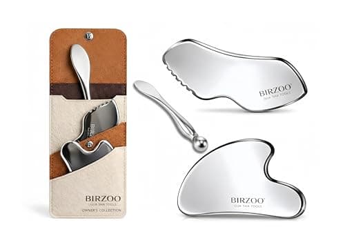 BIRZOO 3-in-1 Stainless Steel Facial Set, Precision Metal Eye Cream Applicator & Contouring Gua Sha Kit, Cooling Skincare Tools for Face & Neck, Minimalist Beauty Gift with Felt Pouch