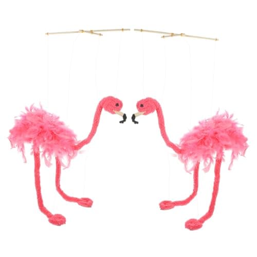 VICASKY 2pcs Flamingo Animal Marionette Puppets Fluffy String Puppet for Creative Play Performance and Hand Eye Coordination Training