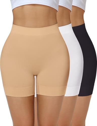 Niceuare 3 Pack Slip Shorts for Under Dresses,Women Anti Chafing Shorts Smooth Boyshorts Panties Underwear (Black+white+nude,Medium)