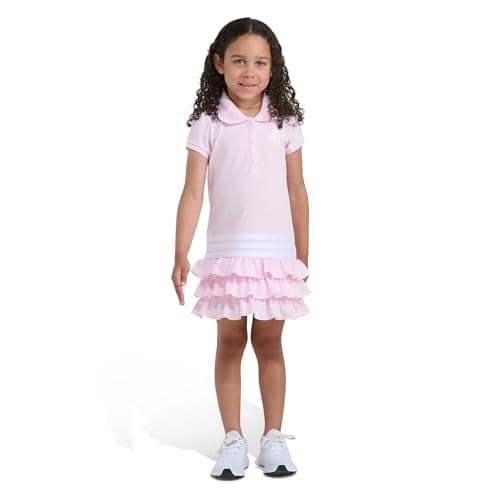 adidas Girls Short Sleeve Ruffle Polo Dress, Clear Pink, 6