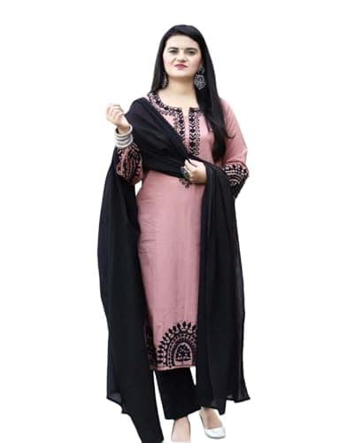 FULPARI Women's Pakistani Suits Rayon Viscose Indian Kurti for Ladies Summer Dress Kurta Pant with Dupatta Set (US, Alpha, X-Large, Regular, Regular, Pink)