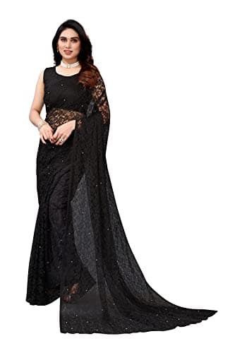 TRAFAART Designer Net Saree for Women Indian Floral Sari with Blouse