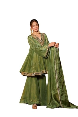 Cloxa Ready to Wear Salwar Kameez Sharara Suits Indian Pakistani Wedding Wear Dresses (US, Numeric, 34, Regular, Regular, green)