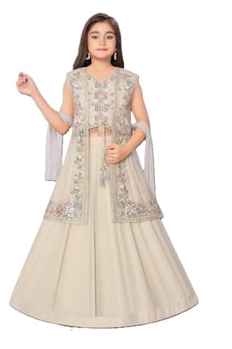 CLOTH ADDA Traditional Indian Ethnic Girls Lehenga Choli with Net Shrug Set, Georgette Fabric, DB-330