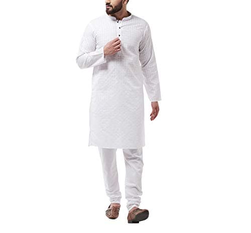 SOJANYA (Since 1958, Men's Cotton Blend White Kurta & White Churidar Pyjama Set, Size: 40