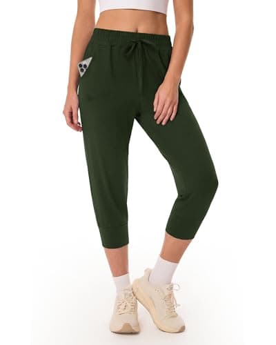 GAYHAY Capri Sweatpants for Women - Drawstring Joggers Lounge Sweat Pants Cropped Athletic Capri Pants for Women with Pockets Army Green