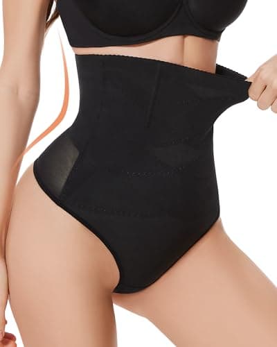ForeverShaper Thong Shapewear Tummy Control - High Waisted Body Shaper Panties Girdle Compression Stomach Shapewear Underwear Black