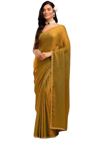 BackBox Trending Gold Two-Tone Fandy Silk Saree with Designer Border – Viral Insta Tiktok Party Wear Sari