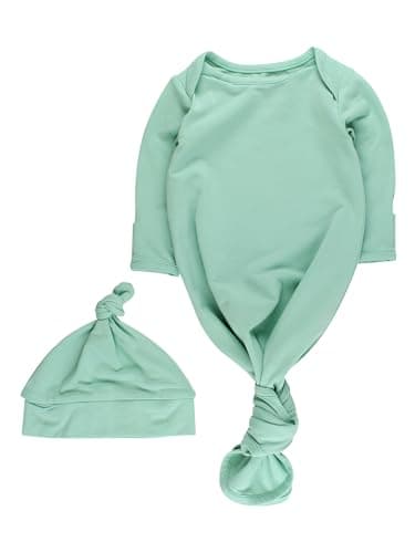 RuffleButts Modal Blend Mommy & Me Matching Sleep Set, Women's Maternity Robe and Newborn Knotted Sleep Gown & Hat - Newborn Sage, Newborn-3m