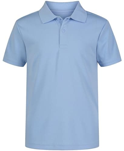 Nautica Boys' School Uniform Short Sleeve Polo Shirt, Button Closure, Moisture Wicking Performance Material, Light Blue, 10-12