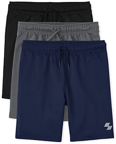 The Children's Place Boys Athletic Basketball Shorts, 3 Pack, Black/Grey/Blue 3 Pack, Medium US