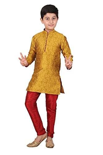 Pro-Ethic Style Developer Boy's Cotton Indian Kurta Pyjama For Kids Boys | Traditional Wear | 1 To 16 Years | Pack Of 1 (MUSTARD, 8-9 T)