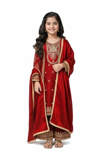 disson Embroidered Kurta Sharara Set with Dupatta Indian And Pakistani Outfit Dress for Girls (US, Age, 10 Years, 12 Years, Maroon)