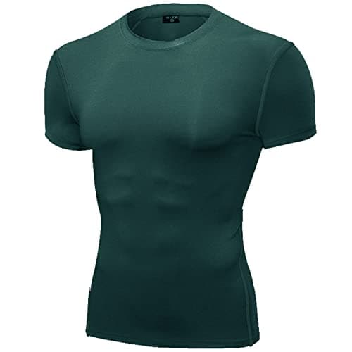 SPVISE Dark Green Men's Compression Shirts Short Sleeve Cool Dry Athletic Workout Gym T-Shirt Top Activ Base Layer Undershirt