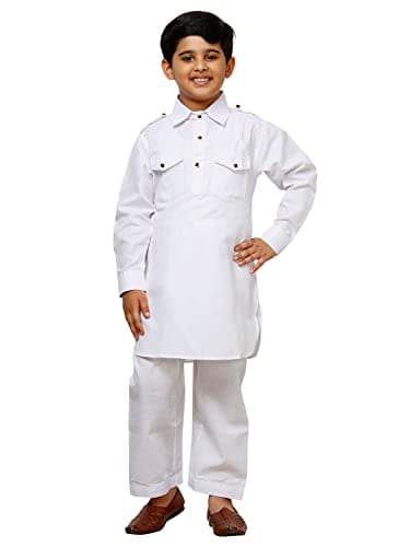Pro-Ethic Style Developer Boys Cotton Pathani Kurta set for kids | Indian Traditional wear | 8-9 Years|WHITE (S-216)