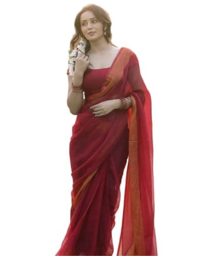 BE4ME.COM Trendy Ready to wear saree1min ready saree Pre draped pre-stitched saree with Unstitched Blouse (Maroon)