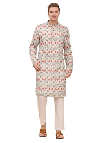 Pro-Ethic Style Developer Mens Indian Traditional Cotton Kurta Sets, Mens Printed Kurta Set Indian Wedding Dress, Light Green