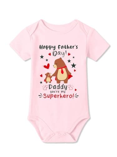 BesserBay Infant Daddy You're My Superhero Happy First Father's Day Cute Bodysuit Happy Pink Newborn Onesie 12-18 Months