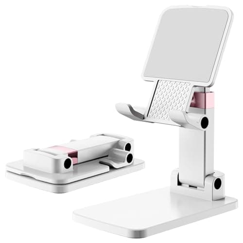 Meizigua Phone Stand for Desk, Cell Phone Holder Adjustable Office Cellphone Stand for Desk Adjustable Tablet Stands Compact Design for iPhone iPad Android Devices Under 12", White