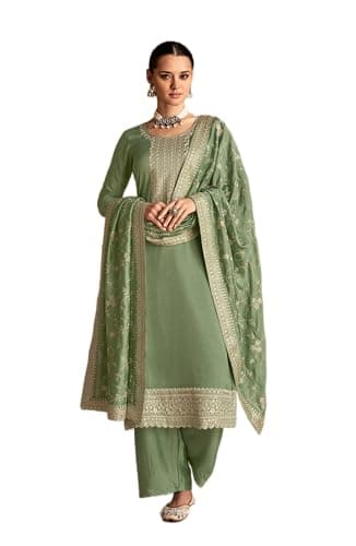 FABMIAMI Indian Pakistani Women's Salwar Kameez suit Set ready to wear embroidered plus size eid festival for women FM-11 (US, Numeric, 42, Regular, Regular, Green)