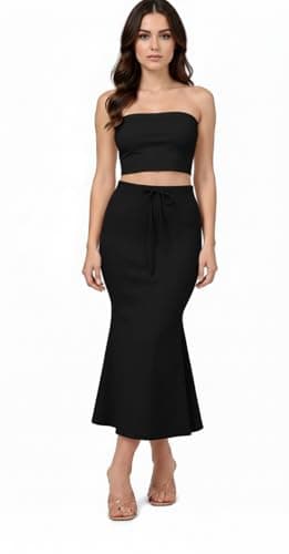 SAJTOX Saree Shapewear Petticoat for Women | Slim Fit Saree Underskirt | Comfortable Shapewear Petticoat for Indian Ethnic Wear (Black, Large)