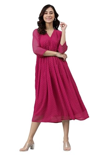 Janasya Women's Chiffon Pink Comfort Casual Kurta for Women