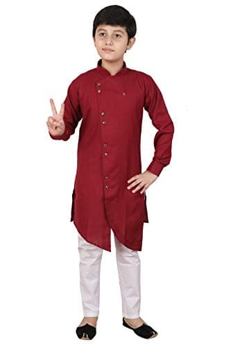Pro-Ethic Style Developer Boy's Indian Kurta Set for Boys | Kids Ethnic Wear | Traditional Party Wear Dress | Pack of 1set (Wine, 10-11 Years)