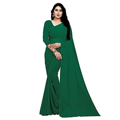 Women's Georgette Green Saree With Unstiched Blouse Piece | Saree for Women | Indian Saree for WeddingParty Wear Saree (pakistani green), Free