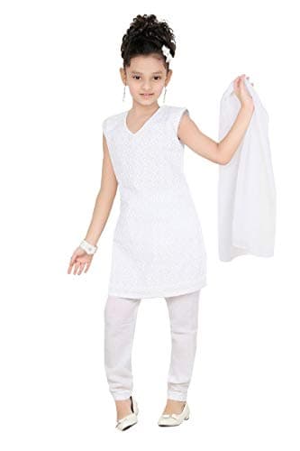 BABA AND BABY Girls White Colour Churidar Suit (13-14 Years, Churidar)