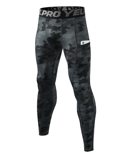 LWISMIL Men's Compression Pants with Pockets for Sports Gym Quick-Dry Cool Athletic Tights Workout Base Layer Bottoms Camo Black