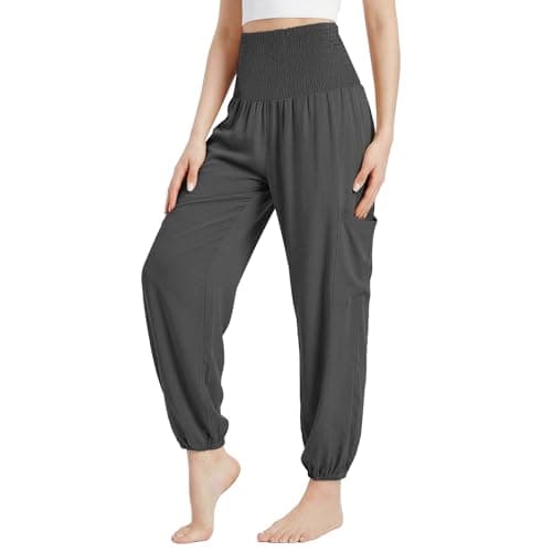 Makepid Womens Loose Harem Pants Joggers High Waist Yoga Sweatpants with Pockets Comfy Casual Pants for Workout Beach Darkgrey