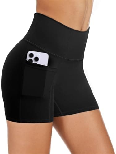 COPYLEAF Biker Shorts Women with Pockets 5'' High Waisted Gym Workout Spandex Shorts Tummy Control Yoga Shorts(Black S)