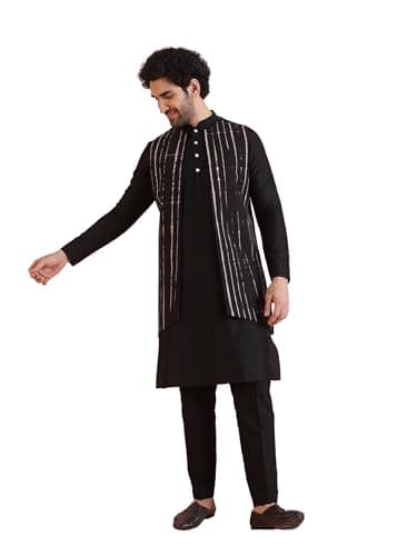KISAH Men Regular Kurta Jacket Set KA-0005-5199-T303-42 Black