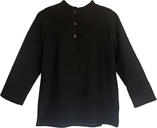Yak & Yeti Men's Kurta Lightweight Cotton Mandarin Style Collar Black (Large, Black)