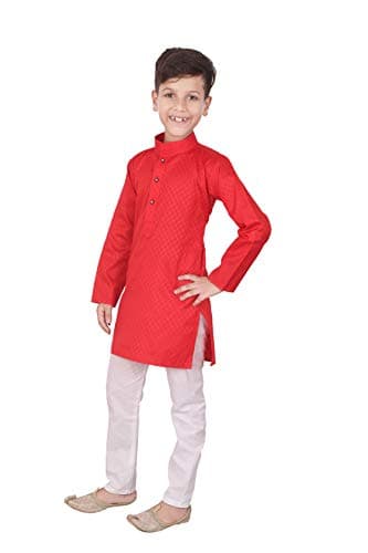 Pro-Ethic Style Developer Indian Cotton Kurta Set For Boys | Kids Ethnic Wear | Traditional Festive Wedding Wear | Boy Party and Casual Dress| Pack of 1 (Red, S-101)