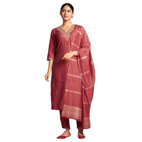 Womens Kurta Set Straight Embroidery Indian Style Party Wear Kurta Pant Dupatta (US, Alpha, XX-Large, Regular, Regular, Peach)