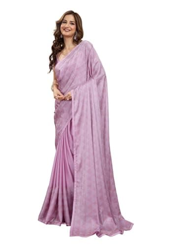 TRENDMALLS Women's Chiffon Siroski Work Saree with Unstitch Blouse Piece (K1150-Pink-)