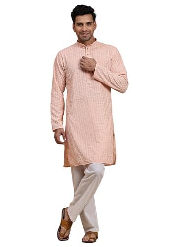 Pro-Ethic Style Developer Mens Indian Traditional Cotton Kurta Sets, Men Kurta Set Indian Wedding Dress, Peach