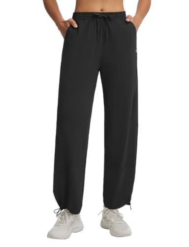 baleaf Women's Adjustable Cuff Workout Barrel Pants with Pockets Black L