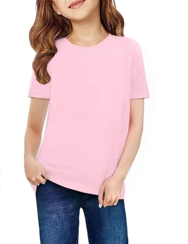 Arshiner Tops for Girls Short Sleeve Round Neck Plain T-Shirt Tops for Girls Cute Pink