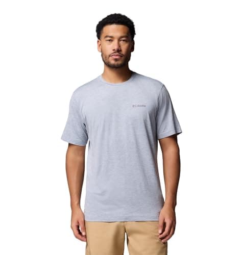Columbia Mens Kwick Hike Back Graphic Short Sleeve Tee, Tradewinds Grey Heather/Linescape, X-Large