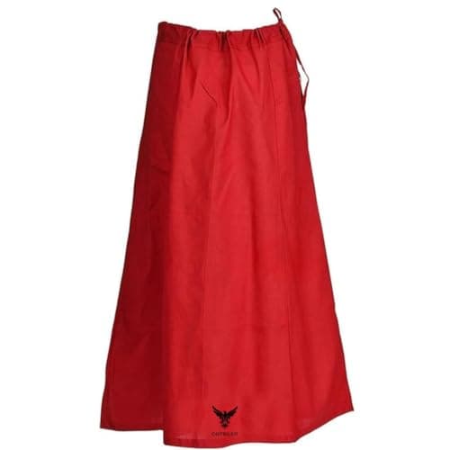 Indian Women Saree/Sari Patticoat Underskirt Cotton Stitched Adjustable Waist Lining Skirt (US, Alpha, One Size, Regular, Regular, Red)