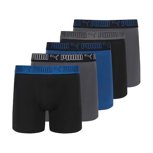 PUMA Men's 5-pack Performance Boxer Brief, Blue Combo, Small