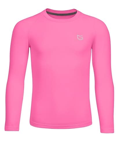 G Gradual Youth Boys Compression Thermal Shirt Long Sleeve Fleece Undershirt for Boy Football Baseball Soccer Base Layer(Hot Pink,M)