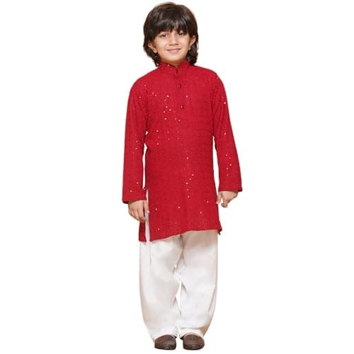AJ DEZINES Kids Indian Ethnic Wear Kurta Set For Boys|Boys Indian Outfit|Traditional Festive Wear|Chikankari Kurta Pyjama-R14