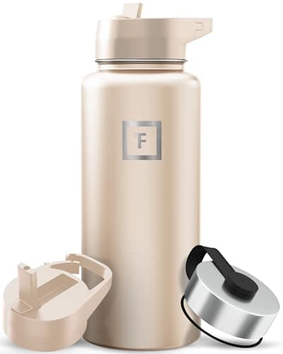 IRON °FLASK Camping & Hiking Hydration Flask with Straw, Wide Mouth Insulated Stainless Steel Sports Water Bottle - 32 oz Sand